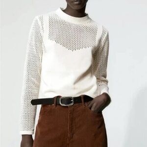 NEW Zara Cream Textured Knit Sweater Size Medium